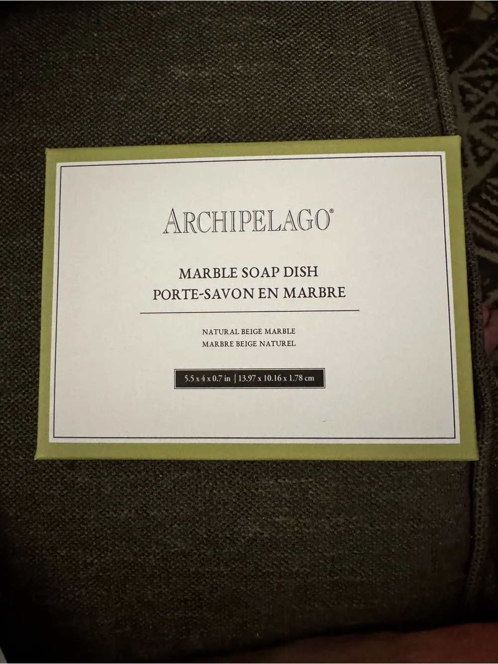 Archipelago Marble Soap Dish Box with Green Trim